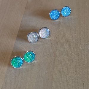 3 pairs druzy stud earrings